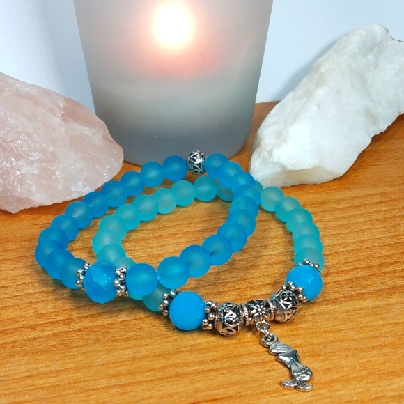 Last Chance Blue bracelet set w/mermaid charm - Picture 6 of 8